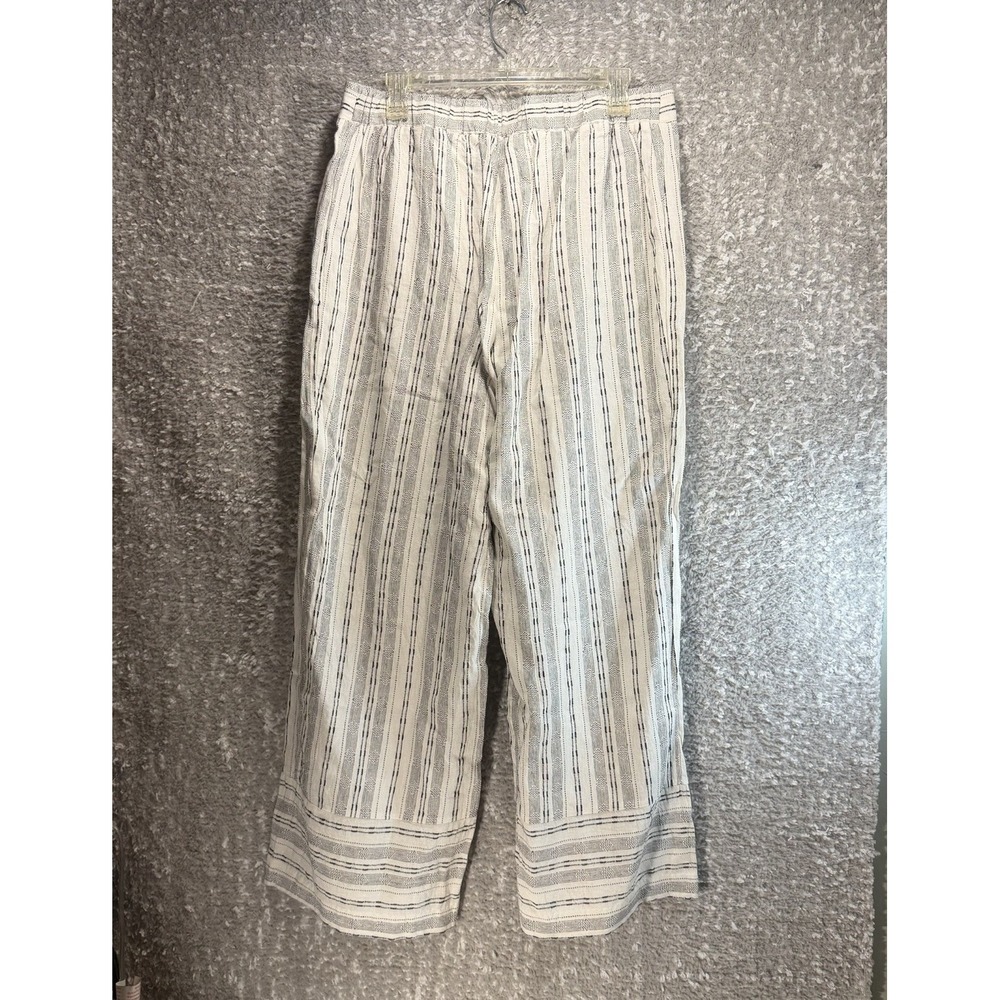 Nanette Lepore Pull-On Linen Blend Wide Leg Pants L Beach Coastal Boho Preppy